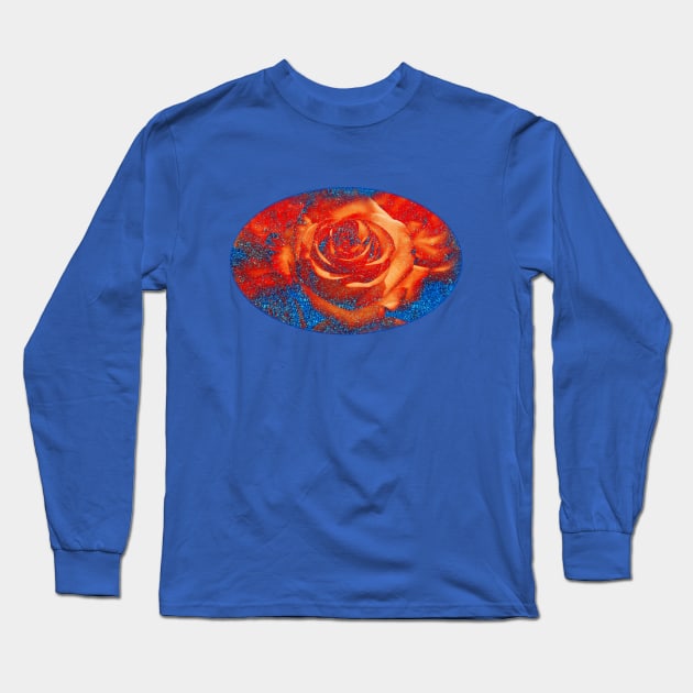 Red Roses and blue glitter floral pattern with romantic flowers Long Sleeve T-Shirt by designsbyxarah